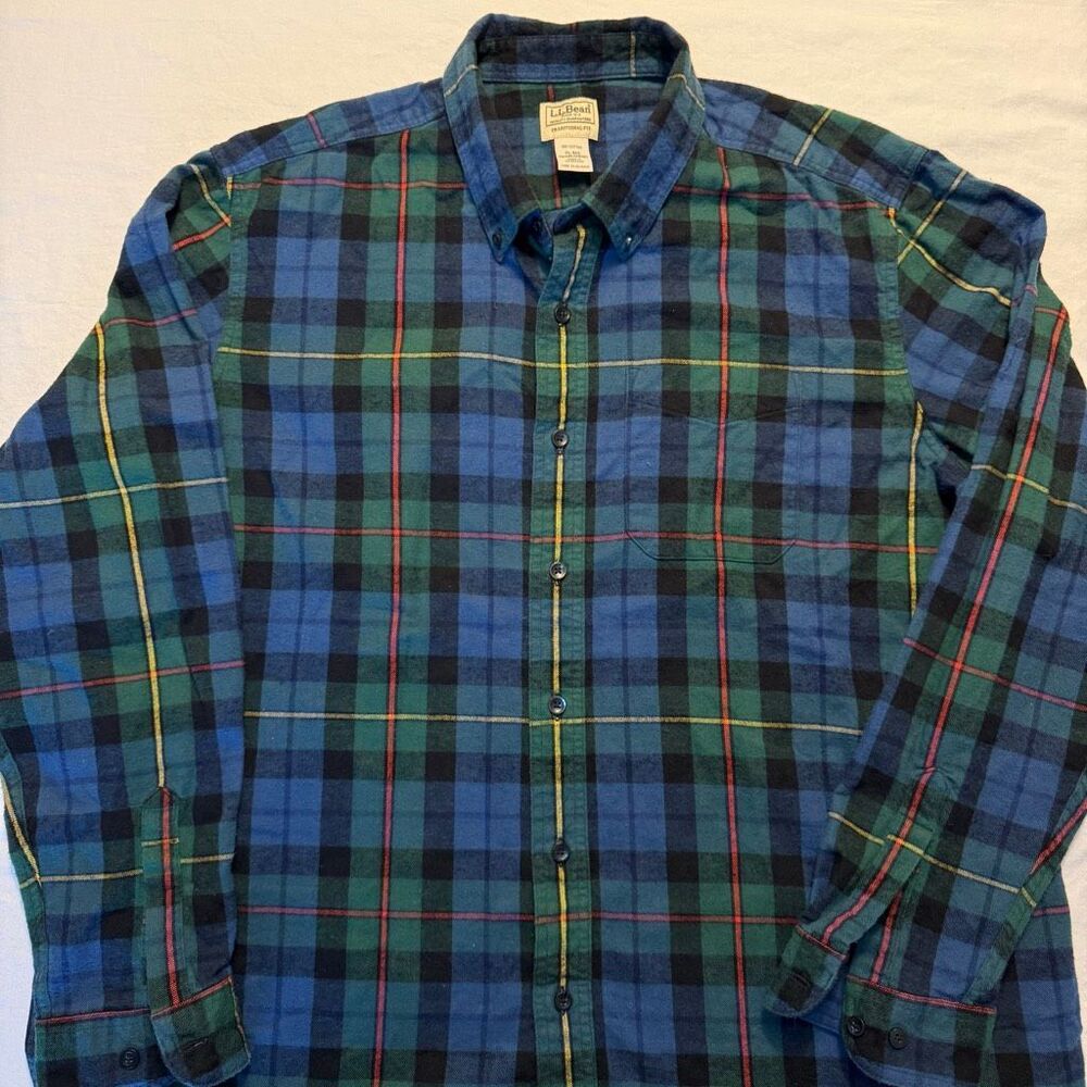 L.L.Bean | Heritage Plaid Flannel Shirt | Blue Green Tartan | Men’s | Size XL